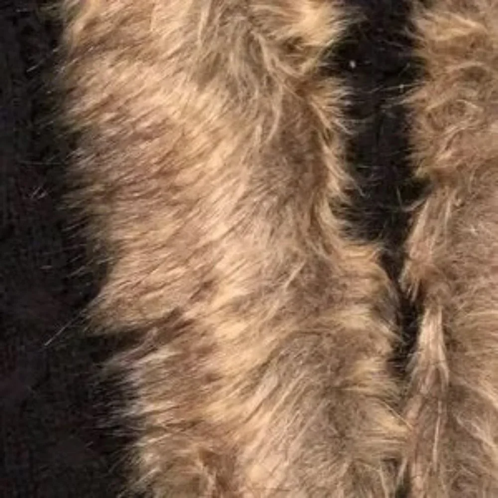 Knit Open Front Cardigan with Faux Fur Black and White Weave - Picture 6 of 6